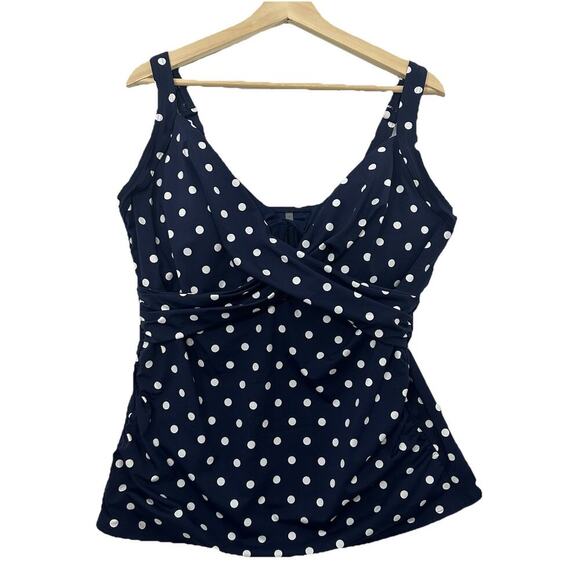 Lands End Tankini Swimsuit Top Womens 16 DDD Blue Polka Dot Padded Tummy Control - Picture 1 of 11